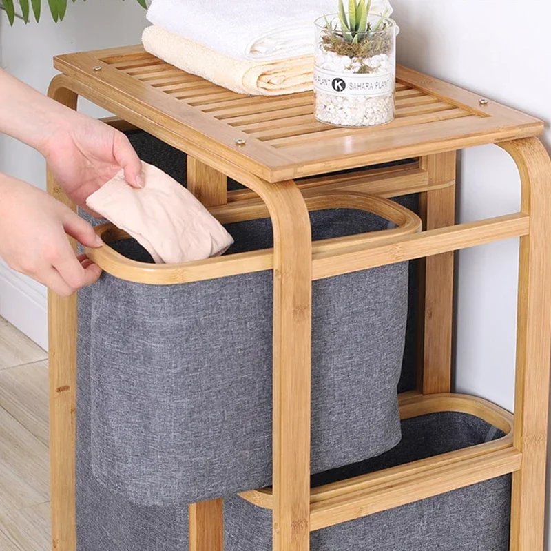 Ins Nordic Foldable Laundry Basket Bamboo Classification Organizer Basket Bathroom Storage Rack Dirty Clothes Basket Household