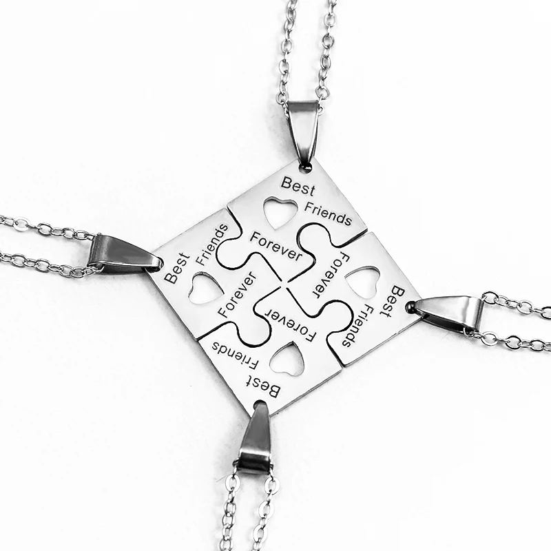 4 Pcs/Set Best Friends Forever Puzzle Pendant Necklace Set Stainless Steel BFF Necklaces Jewelry