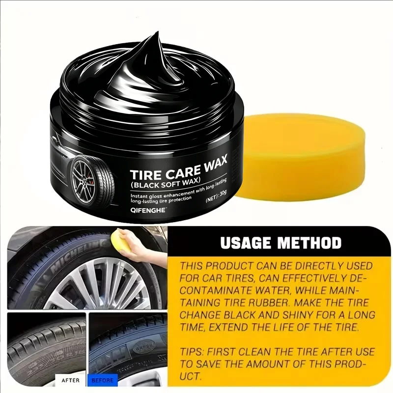 Tire Care Wax Black Soft Wax, Instant Gloss Enhancement Long Lasting Tire Protection, UV Resistant Prevent Tire Aging Fading Cra