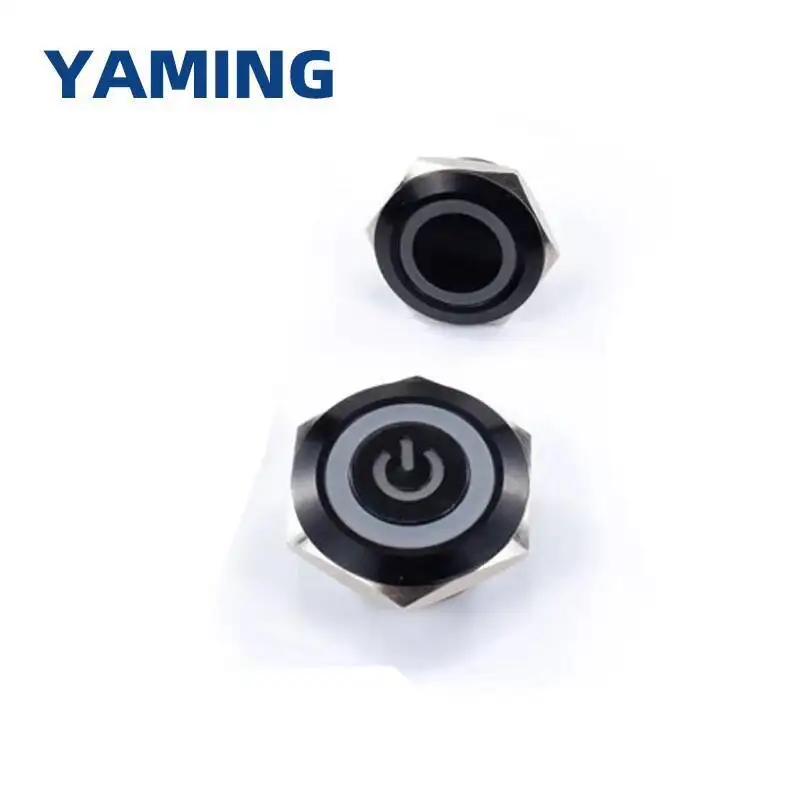 Picture 6: Black Metal Push Button Ultra Short For Narrow Space Reset Momentary Touch Switch Waterproof 16/19/22/25/30mm