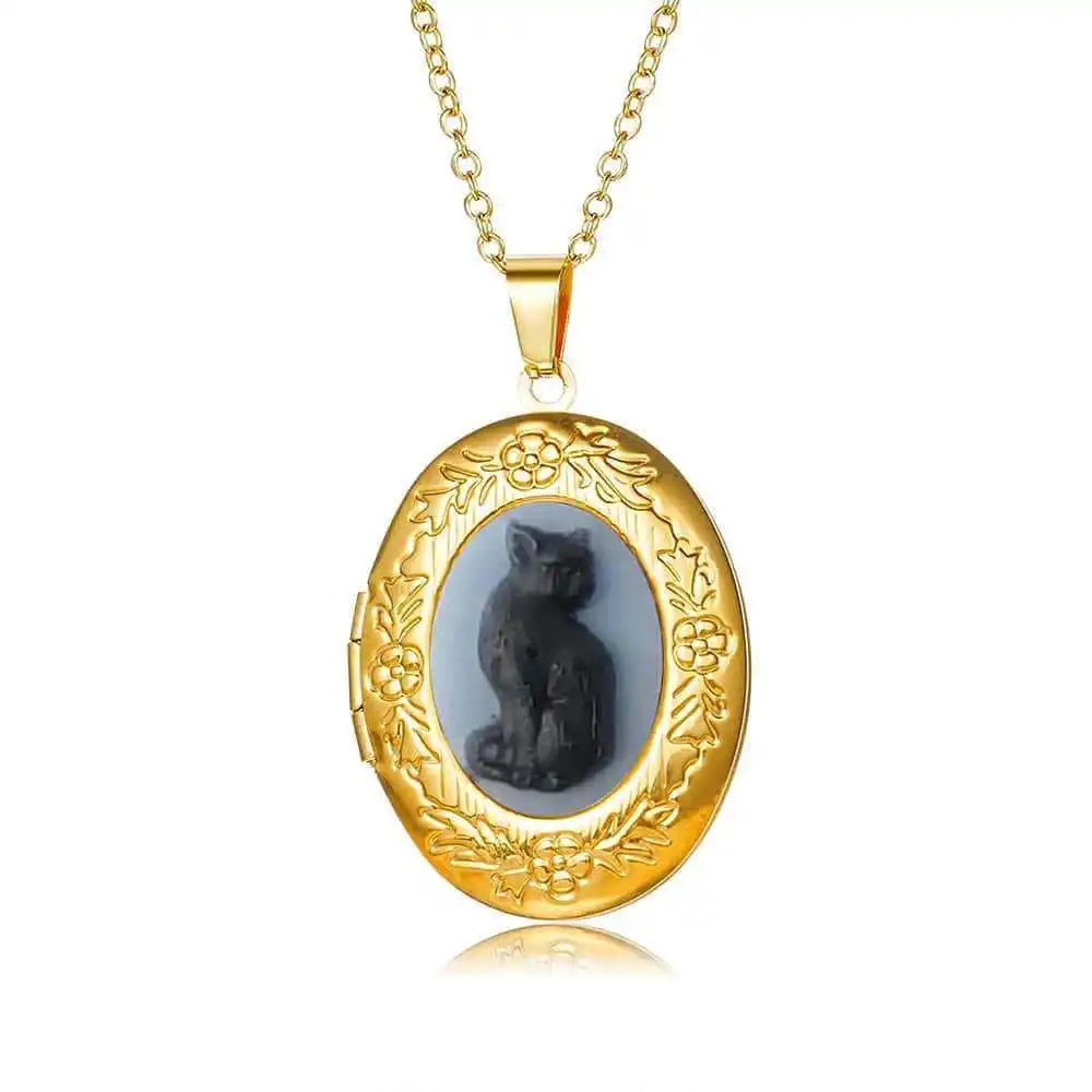 Cat Cameo necklace,Gothic jewelry,engraved,Vintage accessories,witchcraft, mystery, paganism,can be opened,Choker for Women Man