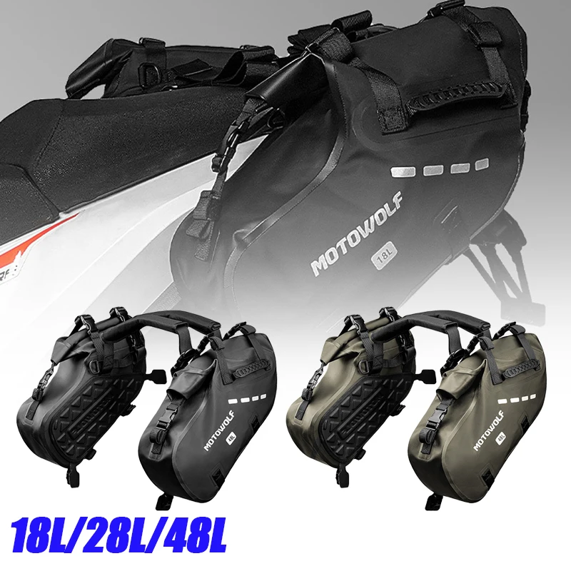 Bolsa de sillín de motocicleta de 18L, 28L, 48L, bolsas laterales antivibración para Motor, bolso de hombro, alforjas universales para motocicleta, bolsa trasera de almacenamiento lateral