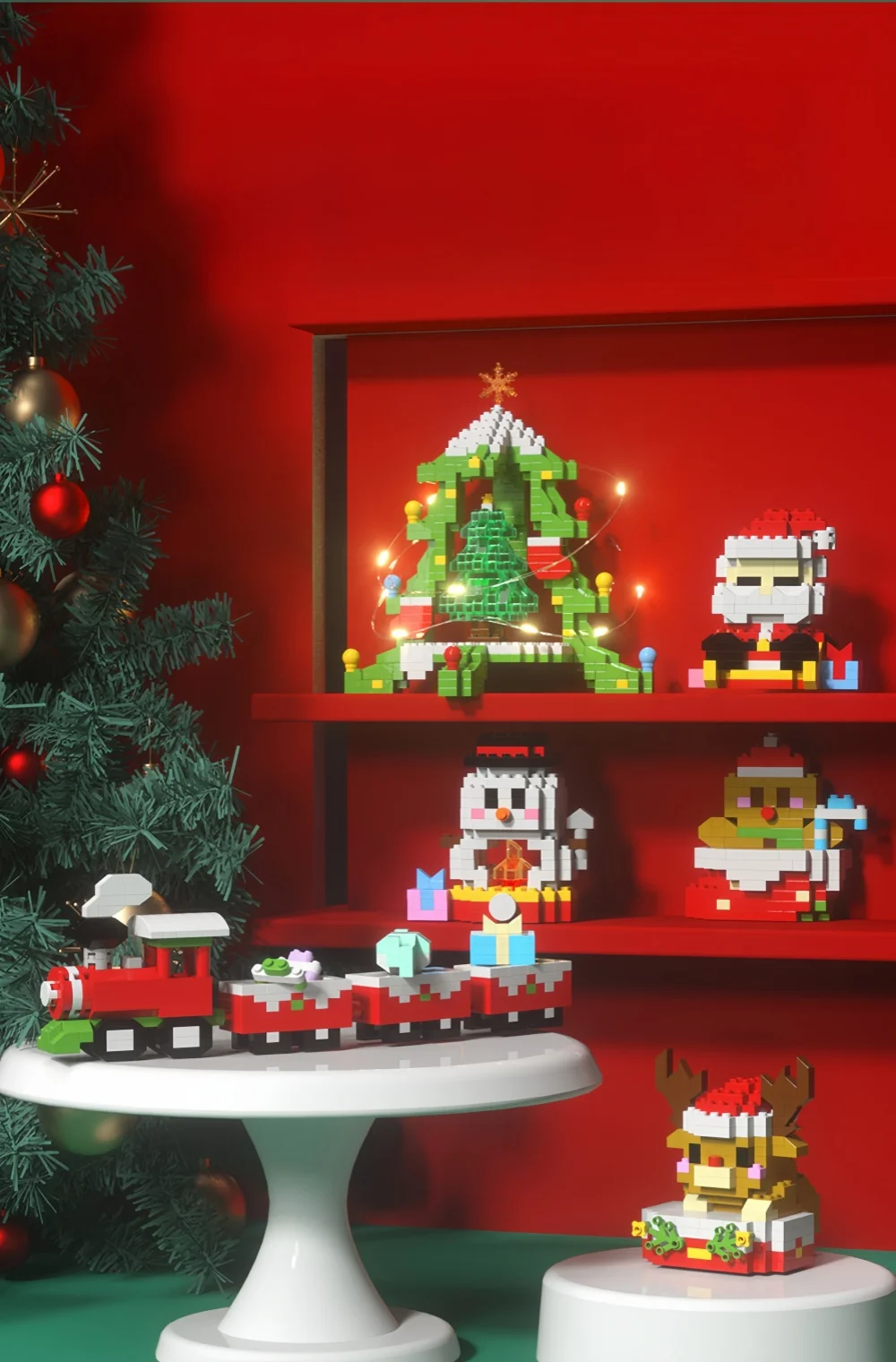Weihnachtsgeschenke Micro Mini Bausteine – Weihnachtsmann, Weihnachtsbaum, Rentier, Schneemann, Zugelemente, Puzzle, Zusammenbauspielzeug – Detail 4