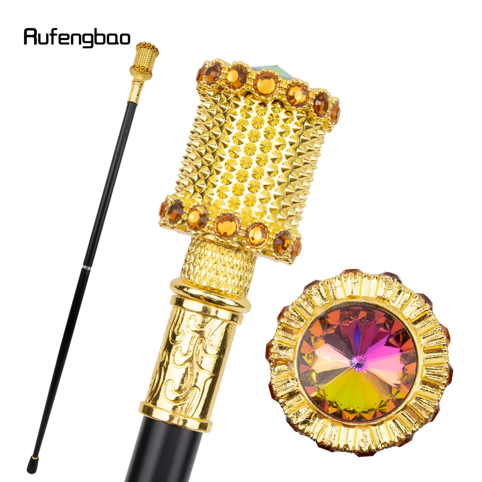 

Golden Pink Artificial Diamond Walking Stick Decorative Cospaly Vintage Party Fashionable Walking Cane Halloween Crosier 97cm