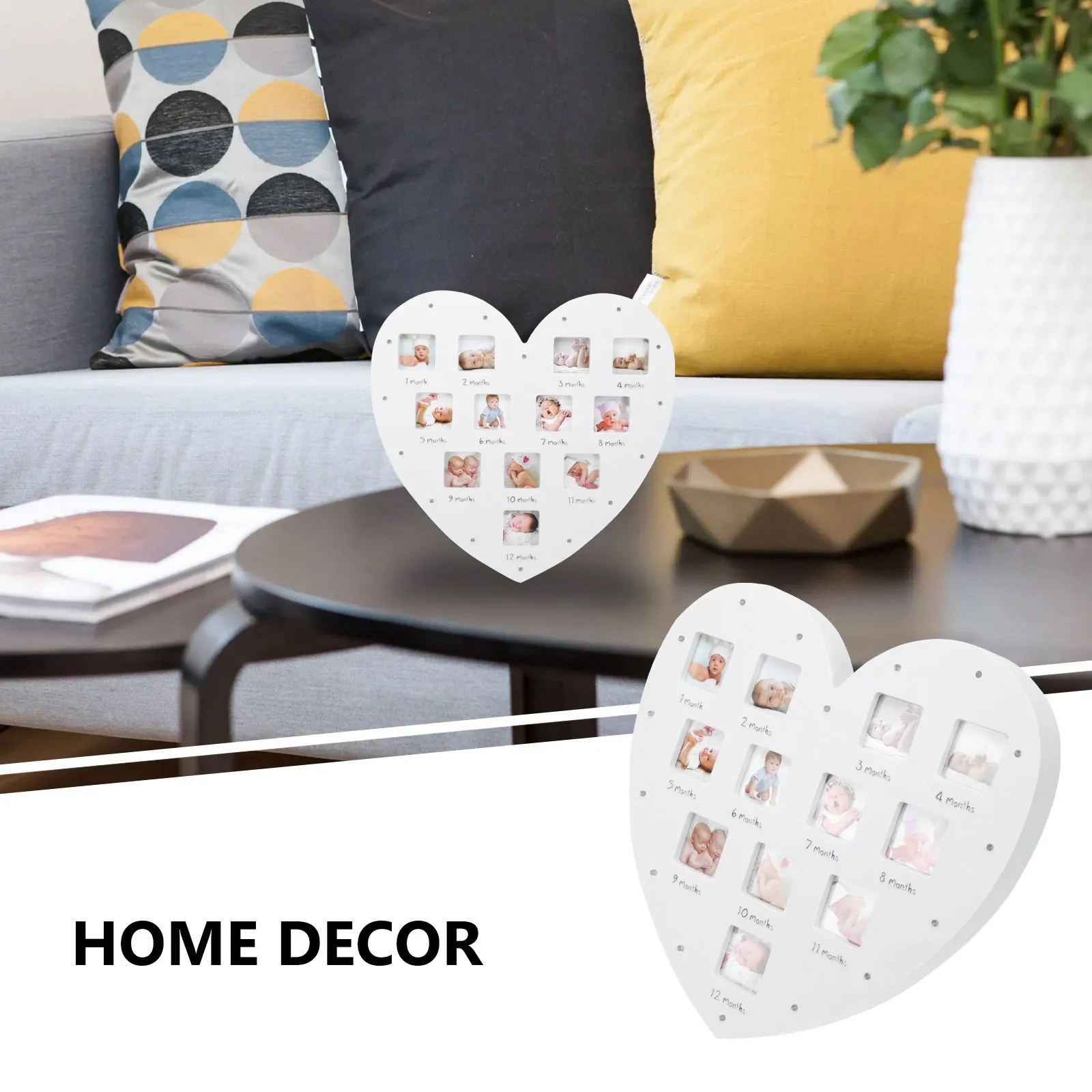 

1pc Baby Growth Record Heart Shape Luminous Photo Frame Wall Decor for Infant Newborn Monthly Memories White Durable Safe
