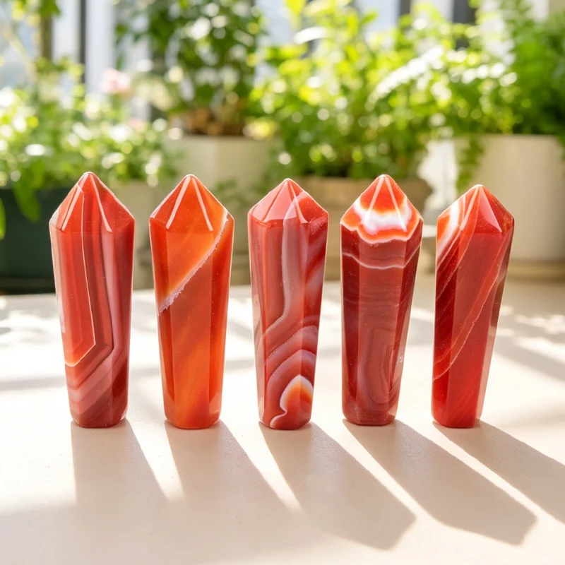 Natürlicher Roter Achat-Kristallstab 4,8-5,2cm Polierter Sardonyx-Obelisk Heilstein Mini-Kristallsäule Deko-Geschenk