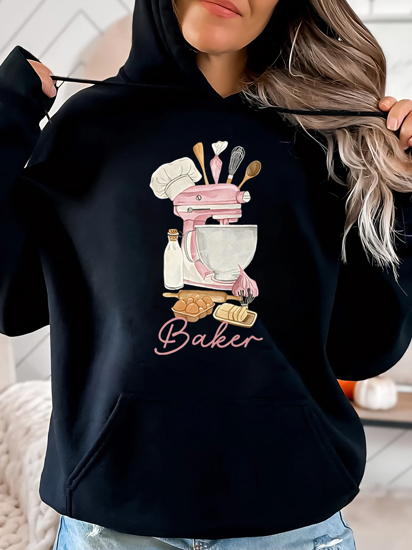 

Толстовка с принтом Baker Kitchen Tools, женская повседневная одежда на Хэллоуин, черная, больших размеров