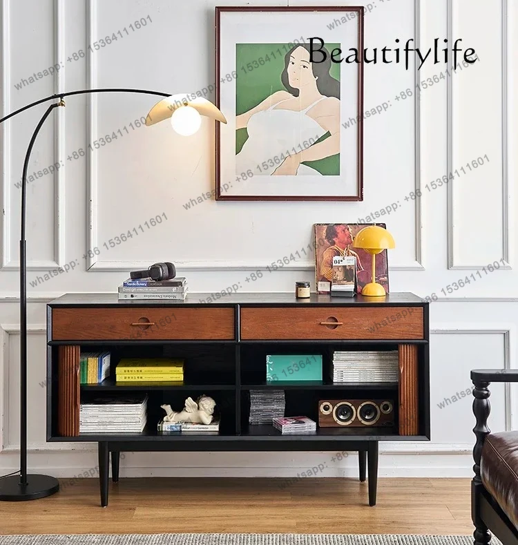 

French retro solid wood dining side cabinet small apartment household wall floor cabinet high-end storage fashion