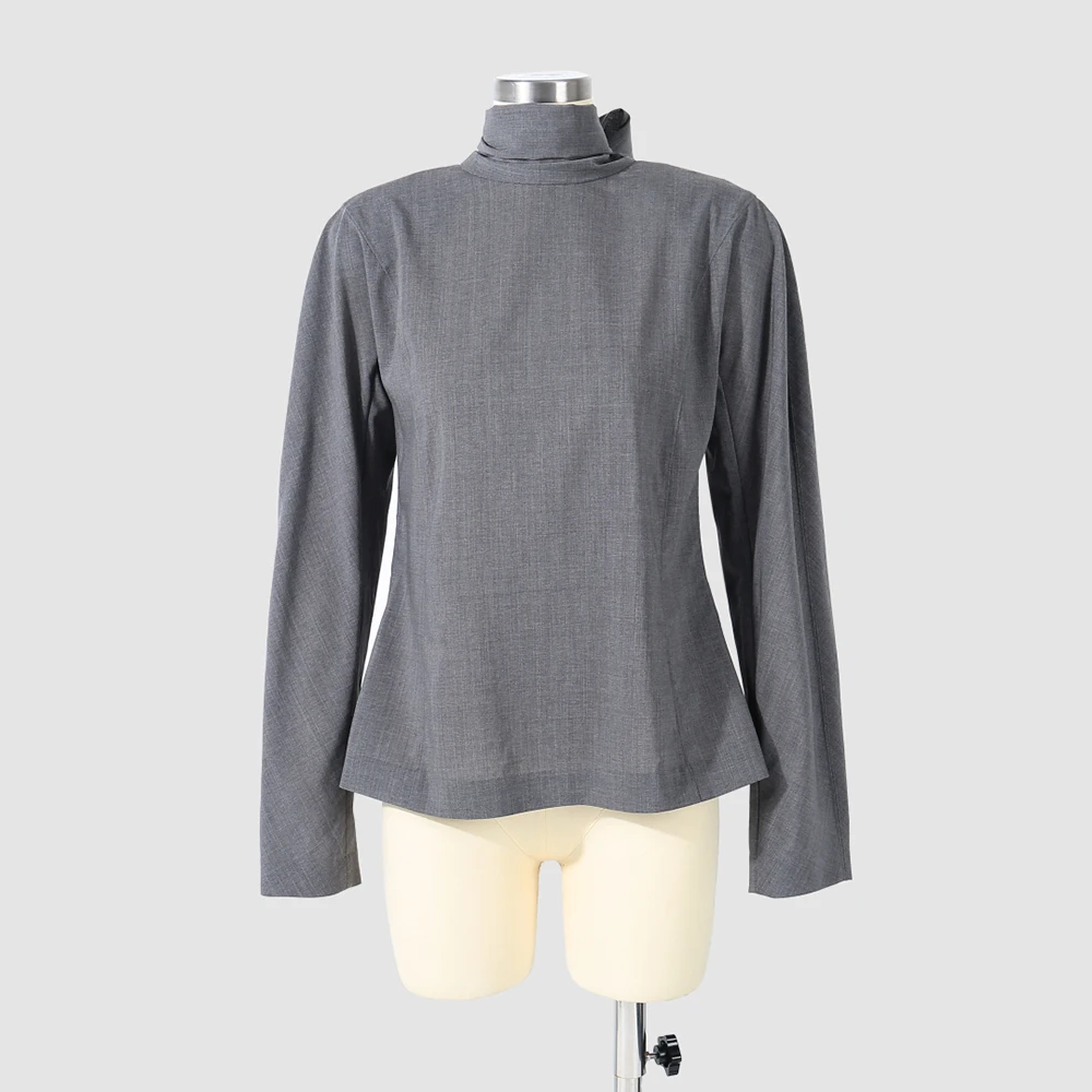 

Женская футболка из шерсти Y2K с лентой, двусторонний дизайн, элегантная футболка с длинными рукавами в пригородном стиле, осень 2023, Новое поступление