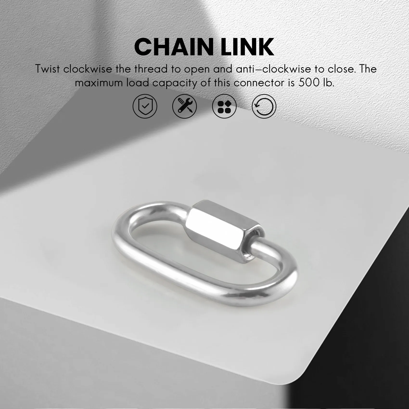 ABJY-12 Pcs 퀵 링크 M4 4MM 스테인레스 스틸 체인 커넥터, 헤비 듀티 D 모양 잠금 장치 Carabiner, 최대 부하 500 Lb