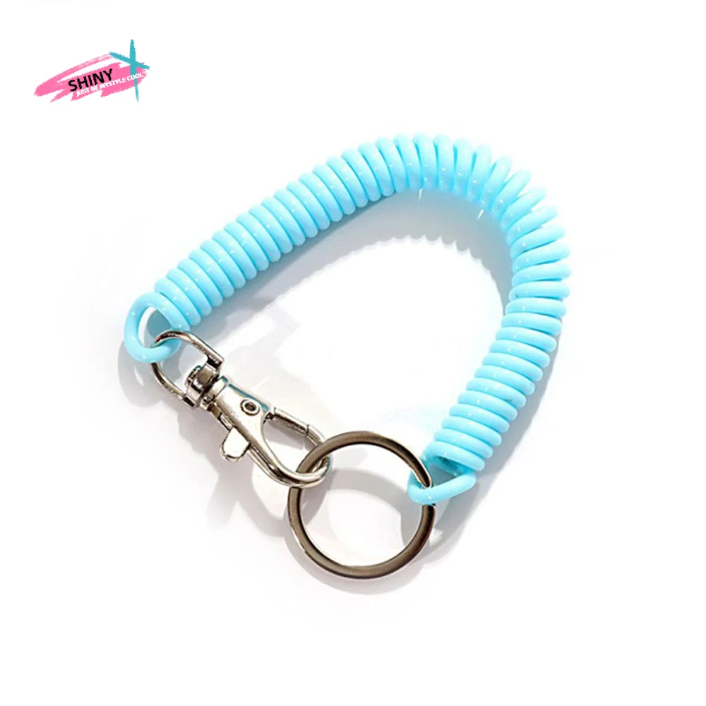 Elastic Spring Lanyard Metal Carabiner Anti-lost Unisex Key Cord Clasp Spring Rope Key Ring Wrist Coil Spiral Stretch Keychain
