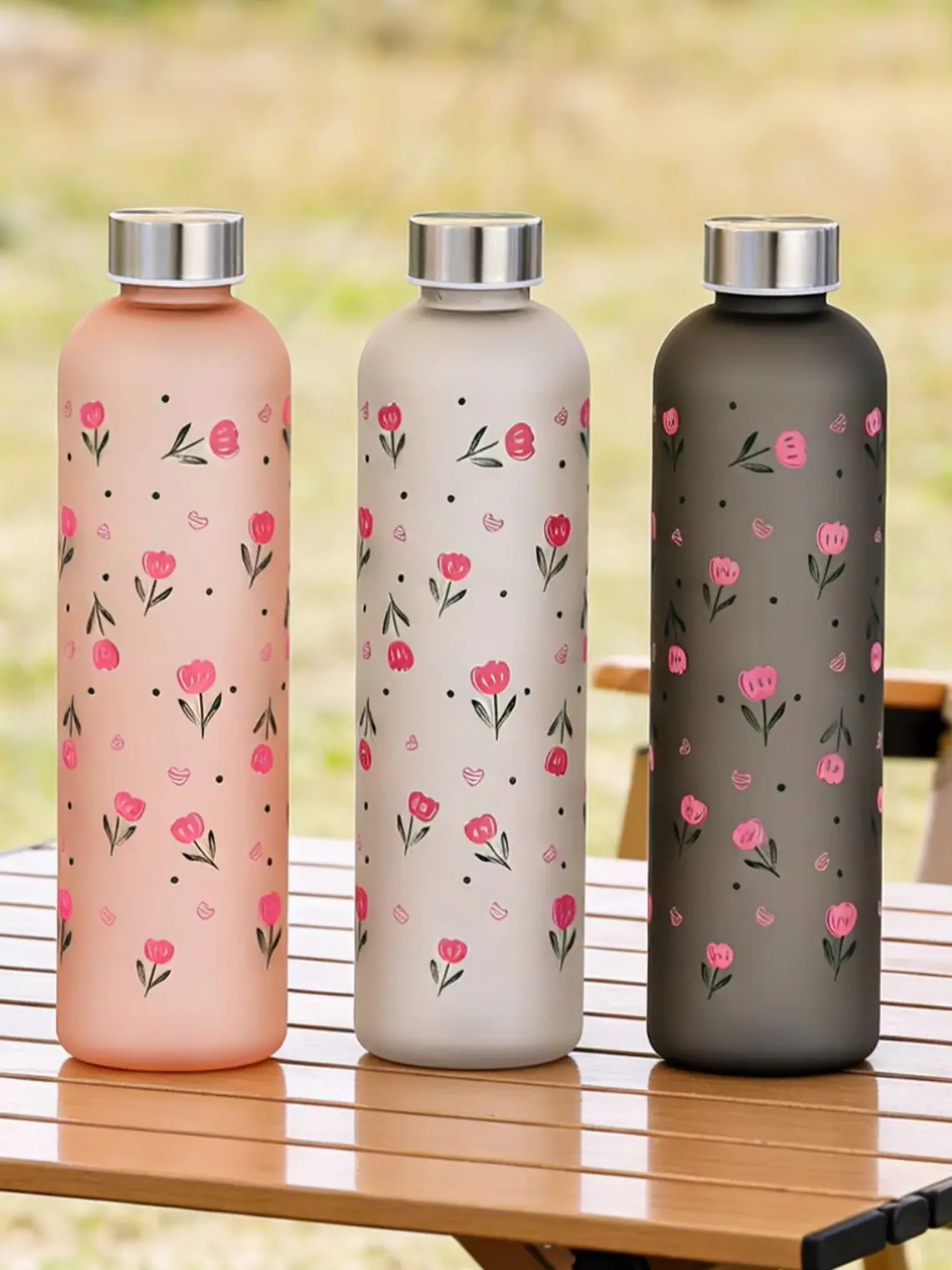 Botella de Agua con Diseño de Rosas de 1000 ml (34 fl oz), Botella de Agua de Verano, Taza Portátil a Prueba de Fugas, Regalo Ideal para Amigos y Estudiantes