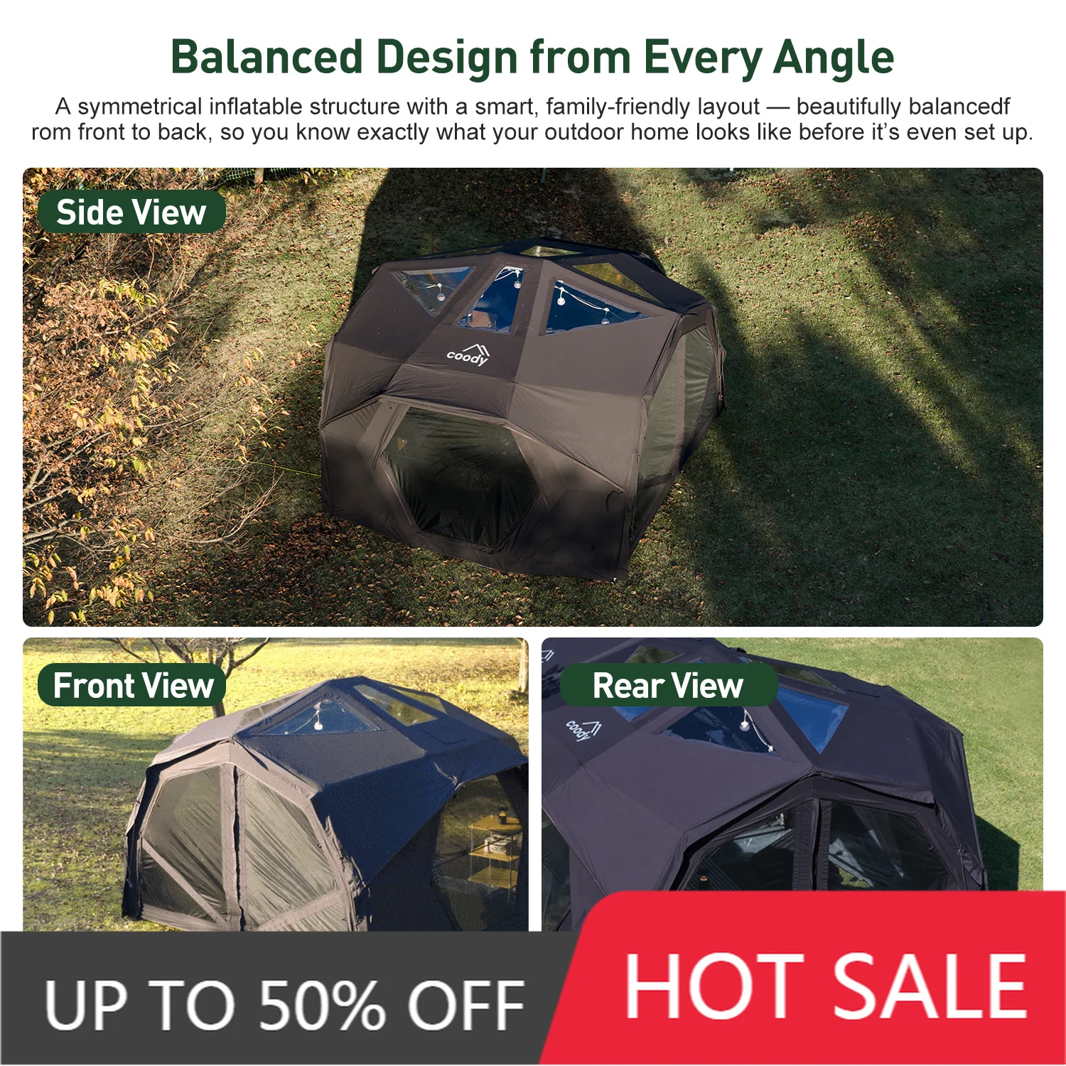 Coody Hubshelter Pro Air Tent Black Cotton Fabric Inflatable Shelter for Outdoor Camping Hiking