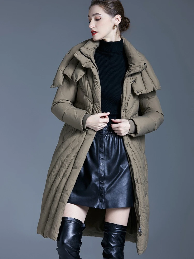 Luxury High-quality Slim Quilted Down Jacket Women Winter Warm Puffer Jacket Long Sleeves Hooded Windproof Coats Design Clothing