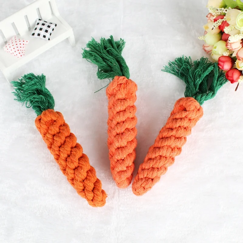 1Pc  Dog Bite Carrot Rope Pet Dog Toys Safe Durable Braided Bite Dog Chew Toys Resistant Puppy Molar Cleaning Teeth Cotton Rope image 3