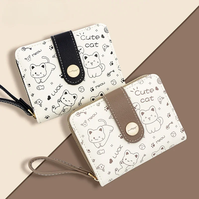 

Cross border New Japanese Cute Cat Girl Wallet Short Student Card Bag Zipper Zero Wallet Women's Wallet