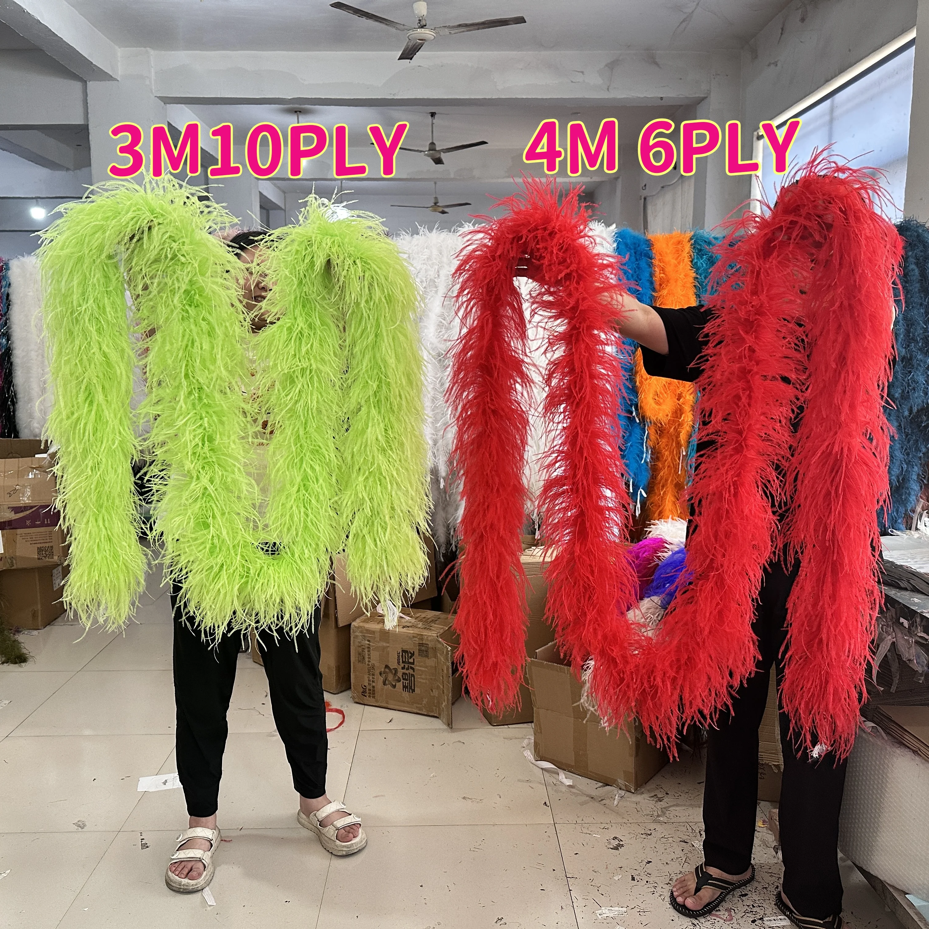 

2M 3M 4M Long Natural Ostrich Feather Boa 6 10Ply Ribbon Plumas Decoration for Costume Clothing Sewing Accessory White Red Green