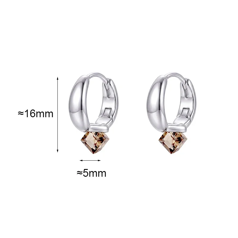 S999 Sterling Silver Needle Minimalist Colorful Square Pendant Hoop Earrings for Charm Women Trendy Fashion Jewelry Accessories