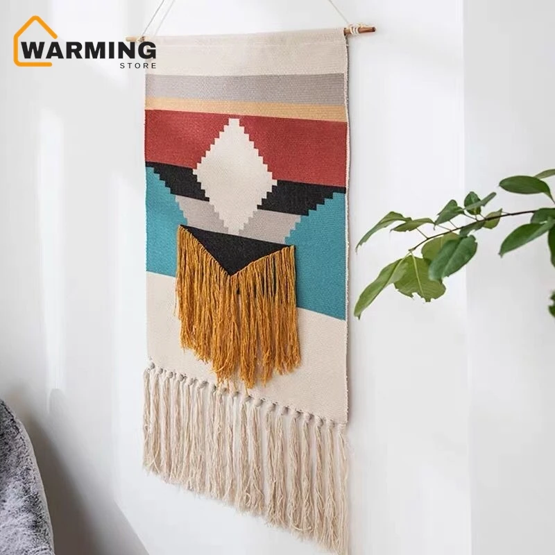 

Warming Handmade Woven Homestay Tassel Tapestry Wall Decoration Nordic Hanging Painting Fabric Bedroom Hanging Cloth Hot Sale