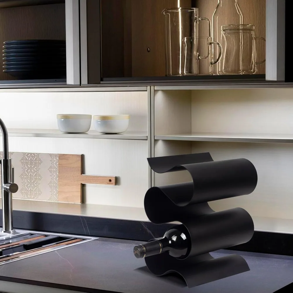 Modern S-Shaped Wine Rack, Freestanding Tabletop Holder for Kitchen Bar Cabinet Pantry Decor, Space-Saving 5-Bottle Stand