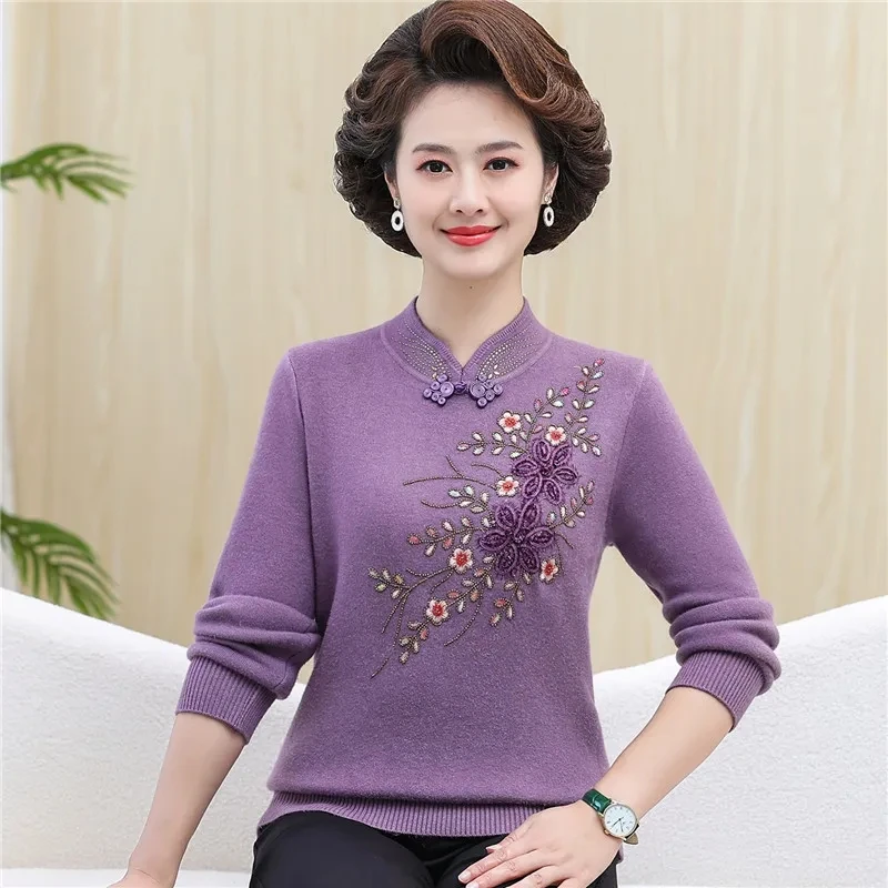 Autumn Winter Middle Aged Women Clothing New Velvet Warm Knitted Pullover Sweaters Casual Tops Female Long Sleeved Jumpers 4XL