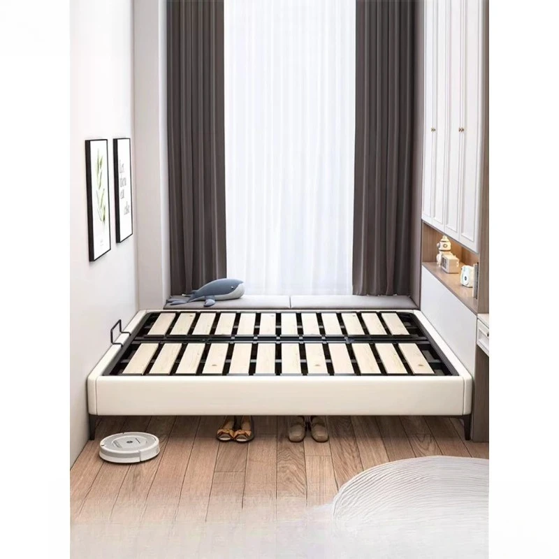 Frame bed without bedside row skeleton steel frame tatami double bed household custom small apartment all solid wood single bed