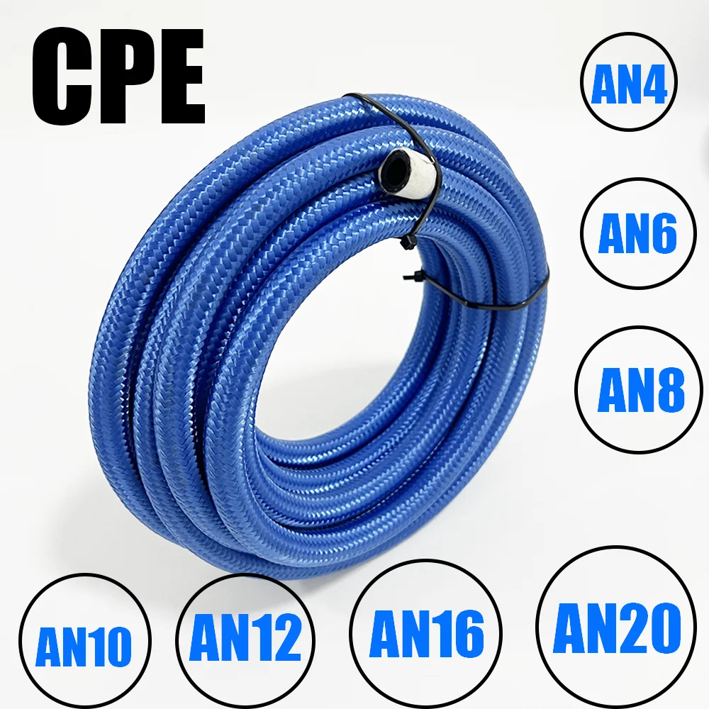 

1M Blue Fuel Hose Oil Gas Line AN4 AN6 AN8 AN10 AN12 AN16 AN20 CPE Nylon Braided304Stainless Steel Braided Brake HoseCar Parts