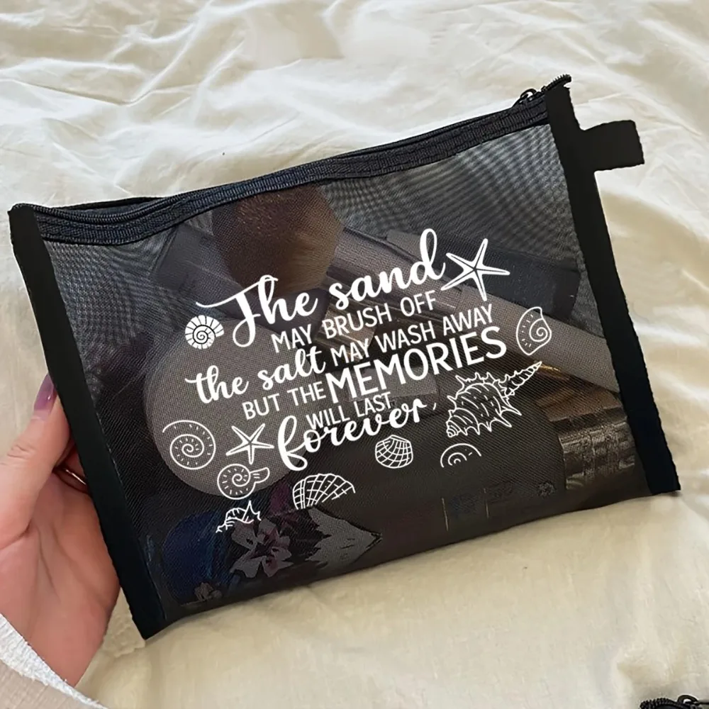

Beach Themed Shells Starfish Print Mesh Cosmetic Bag with Zipper Durable Portable Travel Organizer for Toiletries Makeup bags
