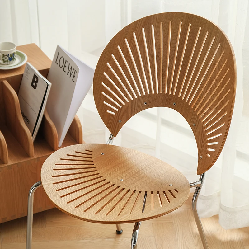 Simple Shell Chairs Retro for Chair Kitchen Household Nordic Modern Light Luxury Solid Wood Back Dining Stool Dining Chair