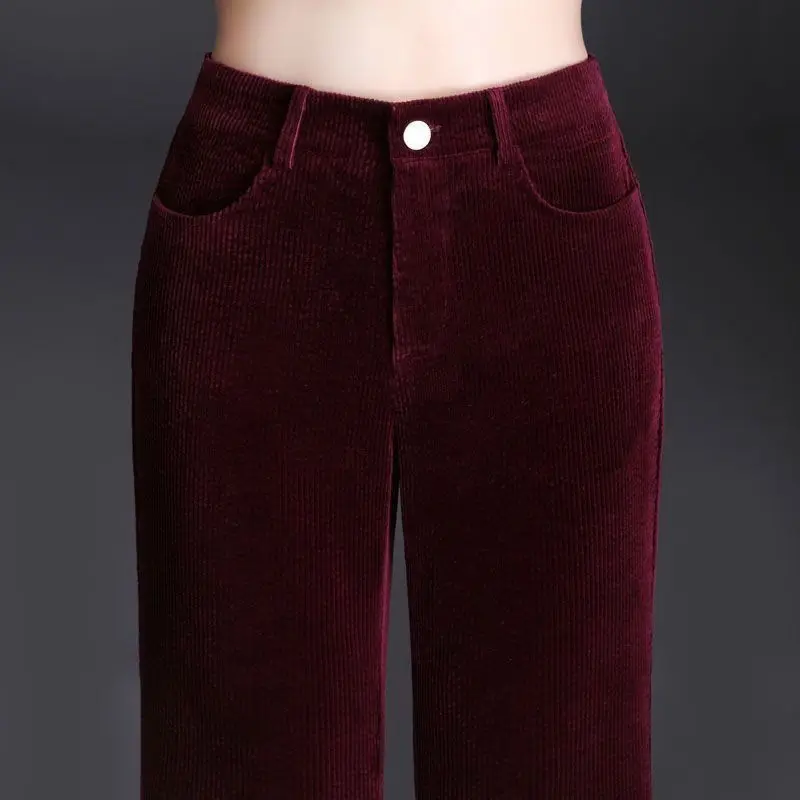 High-end Women's Micro-pull Pants High Waist and Thin Spring and Autumn 2025 New Corduroy Casual Loose Versatile Trend Trousers