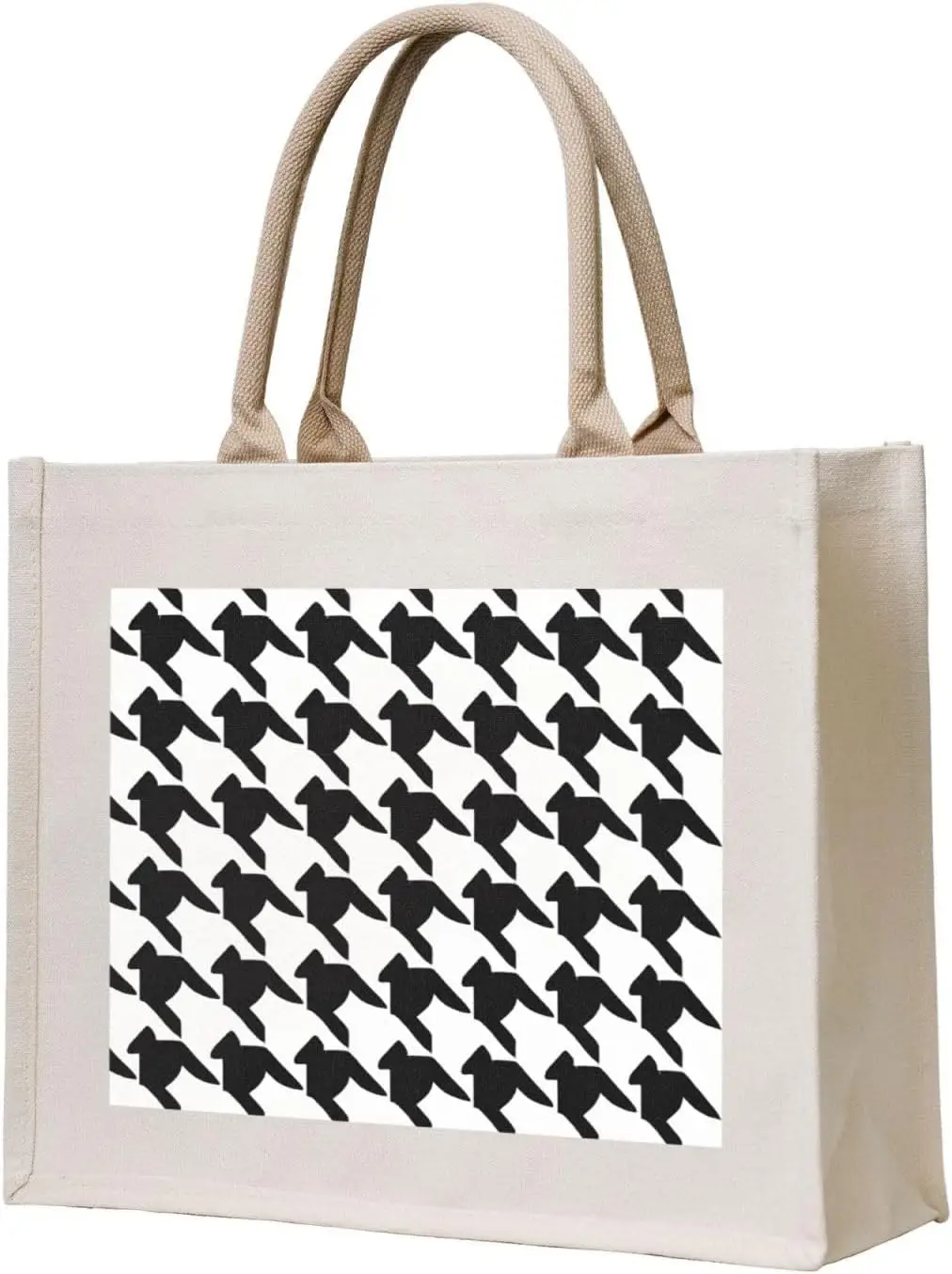 (Houndstooth Black) Canvas Tote Bag Beach Travel Shoulder Bag Gifts Shoulder Tote