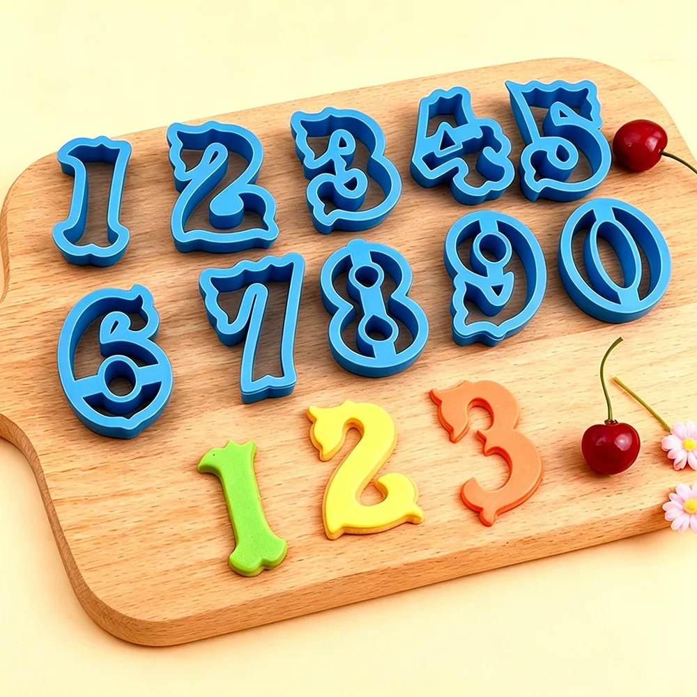 Plastic 10Pcs 0‑9 Number Digit Cookie Cutters Set, Baking Molds for Fondant Cake Cookies Birthday Party Decor