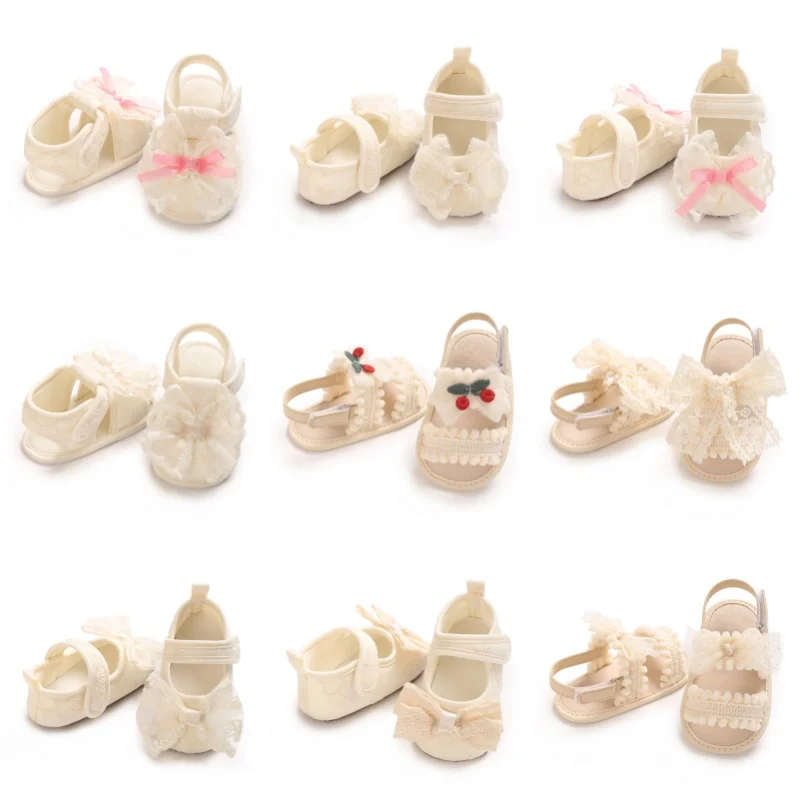 

0-18M Baby Shoes Lace Bow Princess Sandals, Infant Pre-Walker Shoes Soft Sole Breathable Footwear for Baby Girls