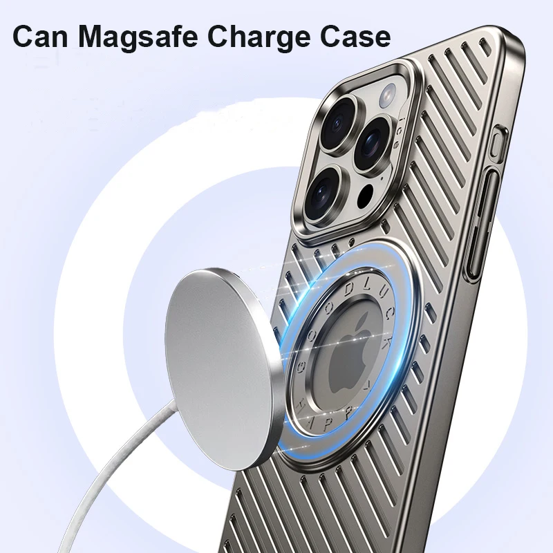 حافظة مغناطيسية فاخرة لتبديد الحرارة Magsafe لهاتف آيفون 16 15 14 13 Pro Max غطاء خلفي للشحن اللاسلكي قابل للتنفس