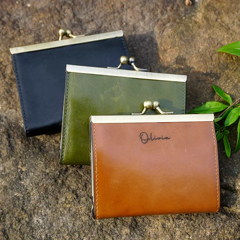 

Персонализированный кожаный картхолдер с гравировкой для женщин, винтажный кошелек для кредитных карт из воловьей кожи, вместительный чехол на молнии с возможностью нанесения имени