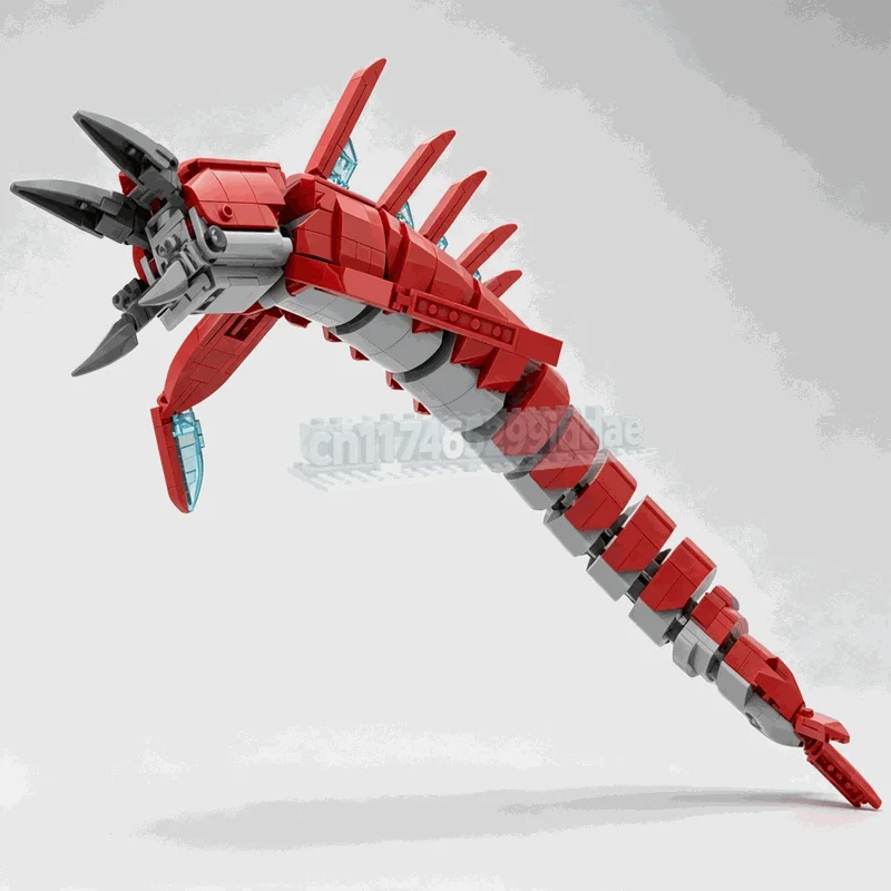 590PCS Red Deep Sea Leviathan Creature Building Blocks Articulated Ocean Monster Model DIY Assembly Toy Creative Display Gifts