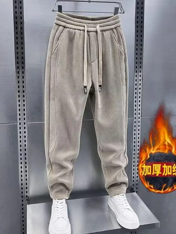 

Men's Thiened Fce Lined Casual Harlan Long Pants Autumn Winter Loose Fit Cargo Pants Ci Walk Leisure Trousers