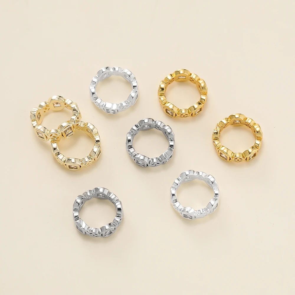 

2Pcs/Pack 14/18k Gold Color Plated Round Shape Spacer Beads with Zircon for Jewelry Making Bracelet Necklace DIY Accessories