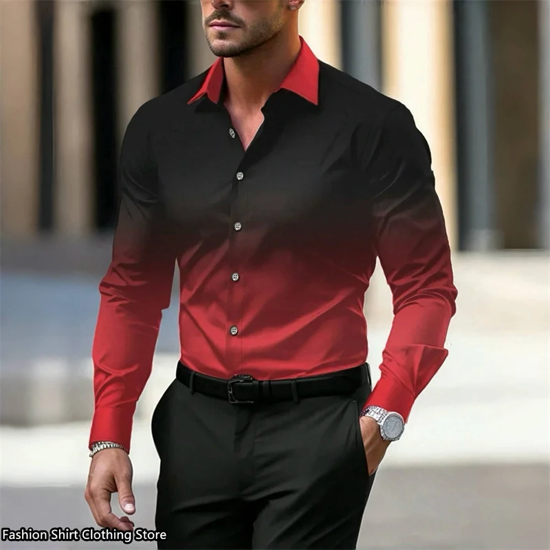 9-color men\'s shirt gradient shirt long-sleeved business office clothing loose version fashion casual soft fabric XS-6XL