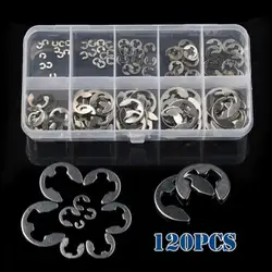 120pcs Open retainer E-clips Snap Retaining Circlip Kit Steel E Type Clip Washers 1.5/2/3/4/5/6/7/8/9/10mm