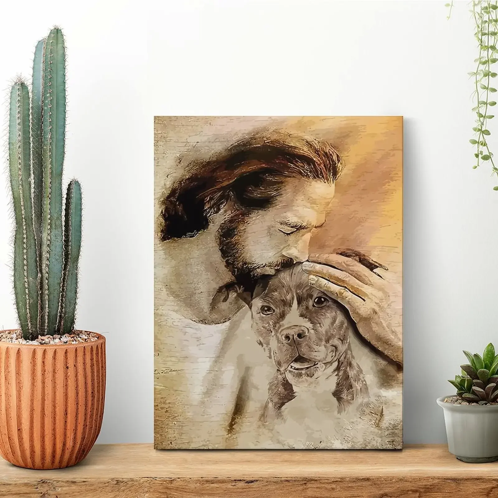 Jesus With Pitbull Poster Canvas Painting Poster Party Design Cinema Garage Framed Wall Paintings