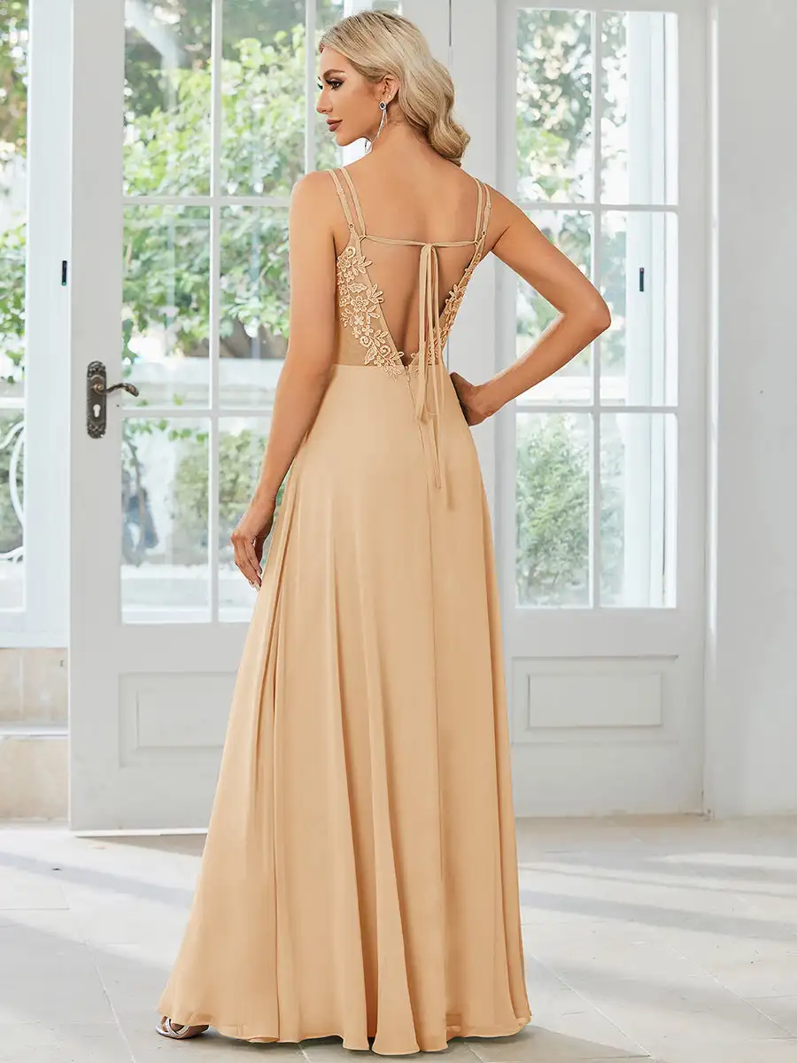 Elegant Evening Dresses Backless Wrinkle design Floor length 2025 Ever Pretty of Chiffon Charcoal Bridesmaid dress