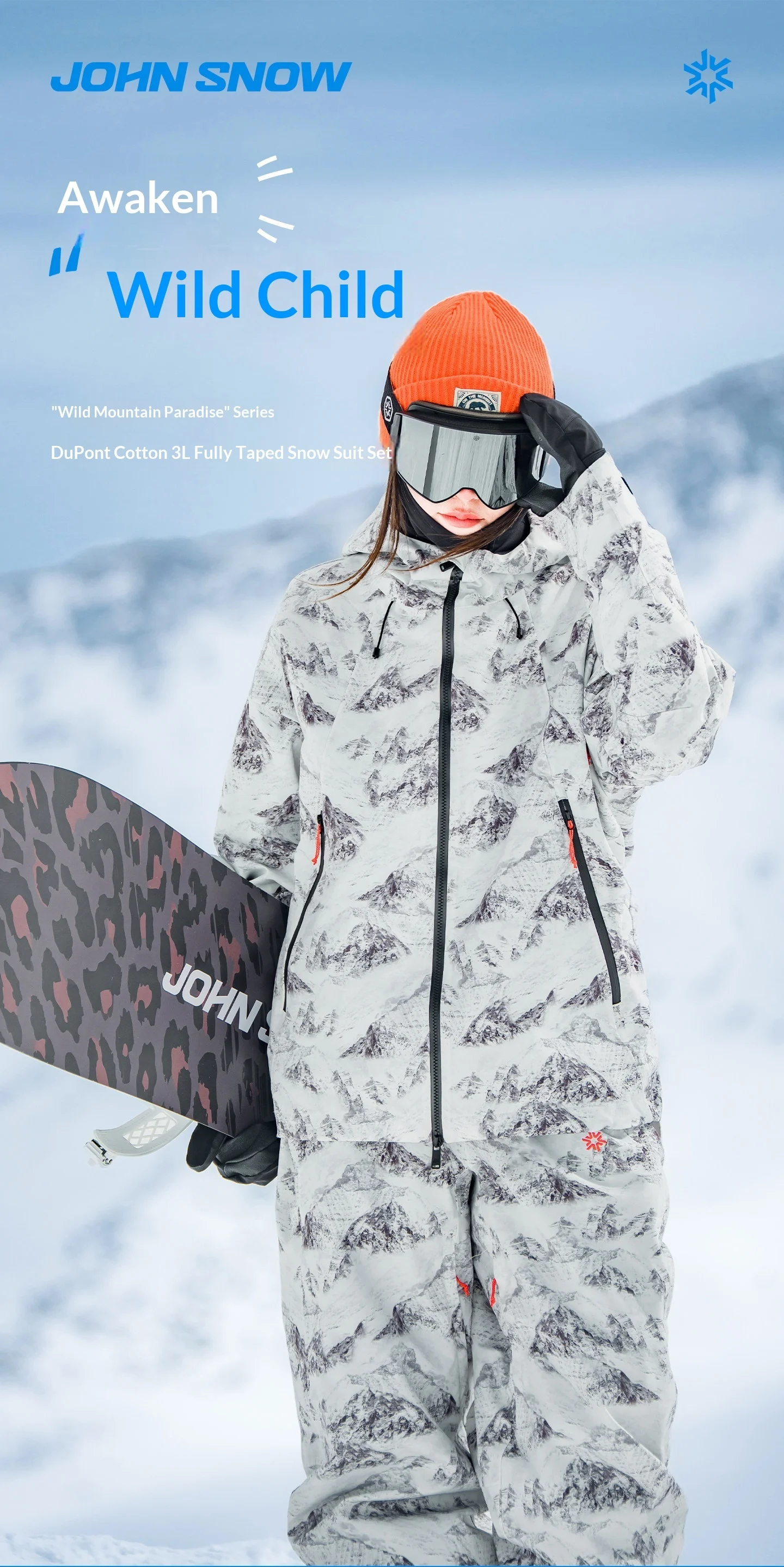 2026 John Snow Unisex Skianzug Wasserdicht Winddicht Warm Snowboard-Jacke-Hosen-Set für Männer Frauen Winter Outdoor – Detail 2