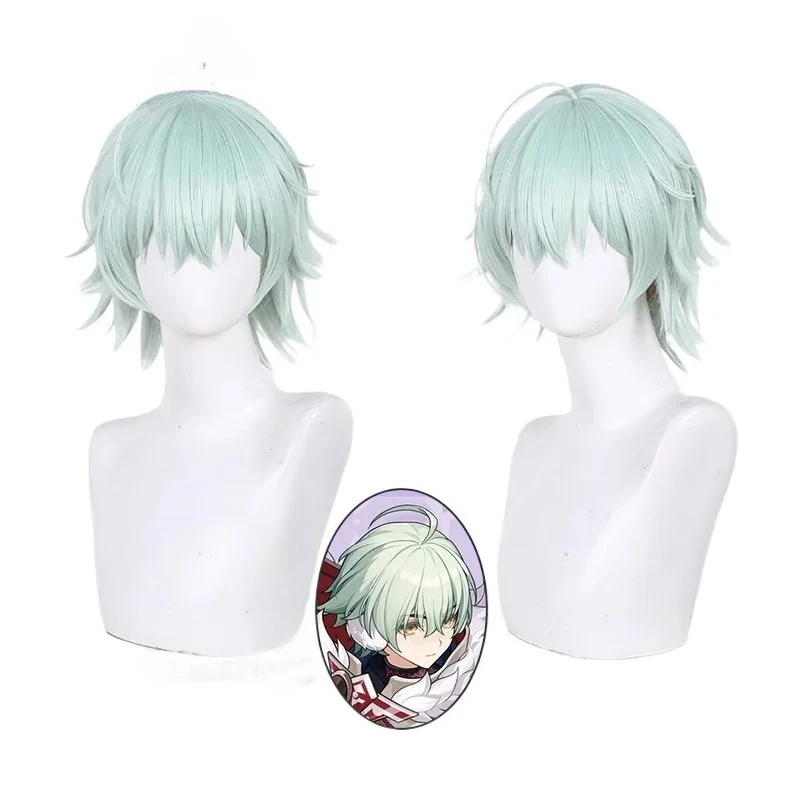 Genshin Impact Alyosha Cosplay Wig light Green Heat Resistant Synthetic Short Hair For Men Carnival Accessories Halloween Party