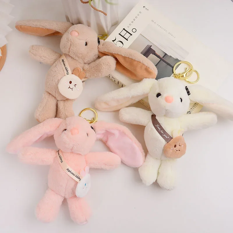 Cute And Well-behaved Bunny Plush Keychain Long-eared Rabbit Plush Backpack Accessory Cartoon Backpack Rabbit Pendant Gift