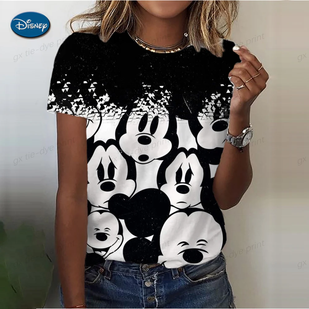 Disney Summer Watercolor Love Cute Fashion Print Clothing Tee Shirt Mickey Mouse Women Cartoon Short Sleeve Graphic T-shirts