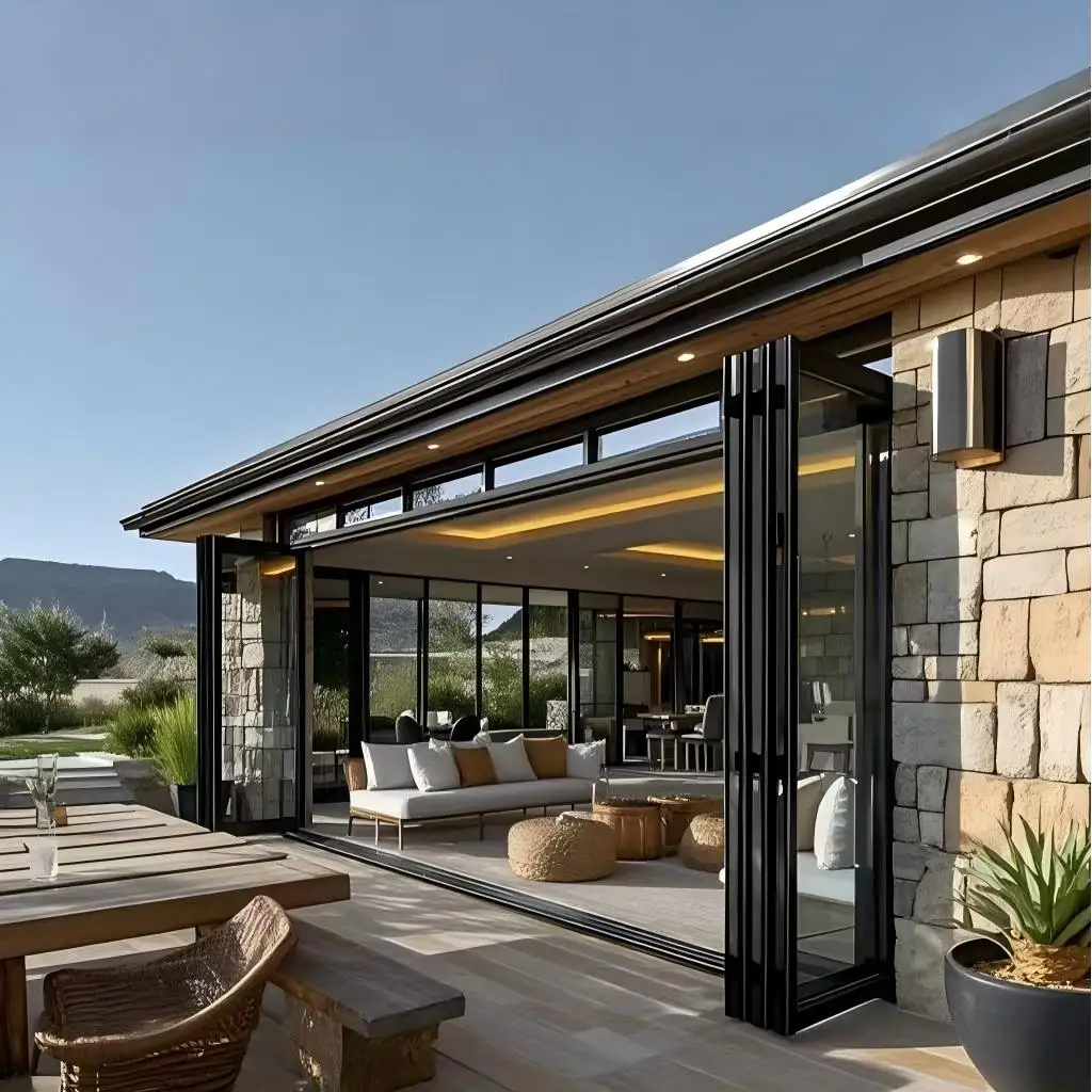 Narrow Frame Aluminum Alloy Folding Doors Panoramic Folding Doors for Living Room  Study Tempered Glass Soundproof Folding Doors