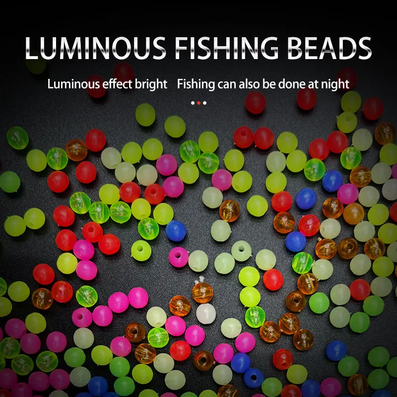 1000PCS Fishing Accessories Beads Assorted Set 1000pcs 5mm Hard Plastic Round Float Glow in Dark Beads Fishing Rig Tackle