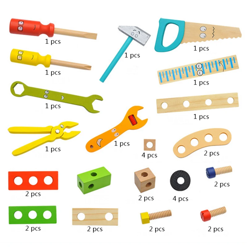 Educatieve Montessori Kids Speelgoed Plastic Houten Gereedschapskist Pretentie Set Kinderen Moer Schroef Assemblage Simulatie Timmerman Tool