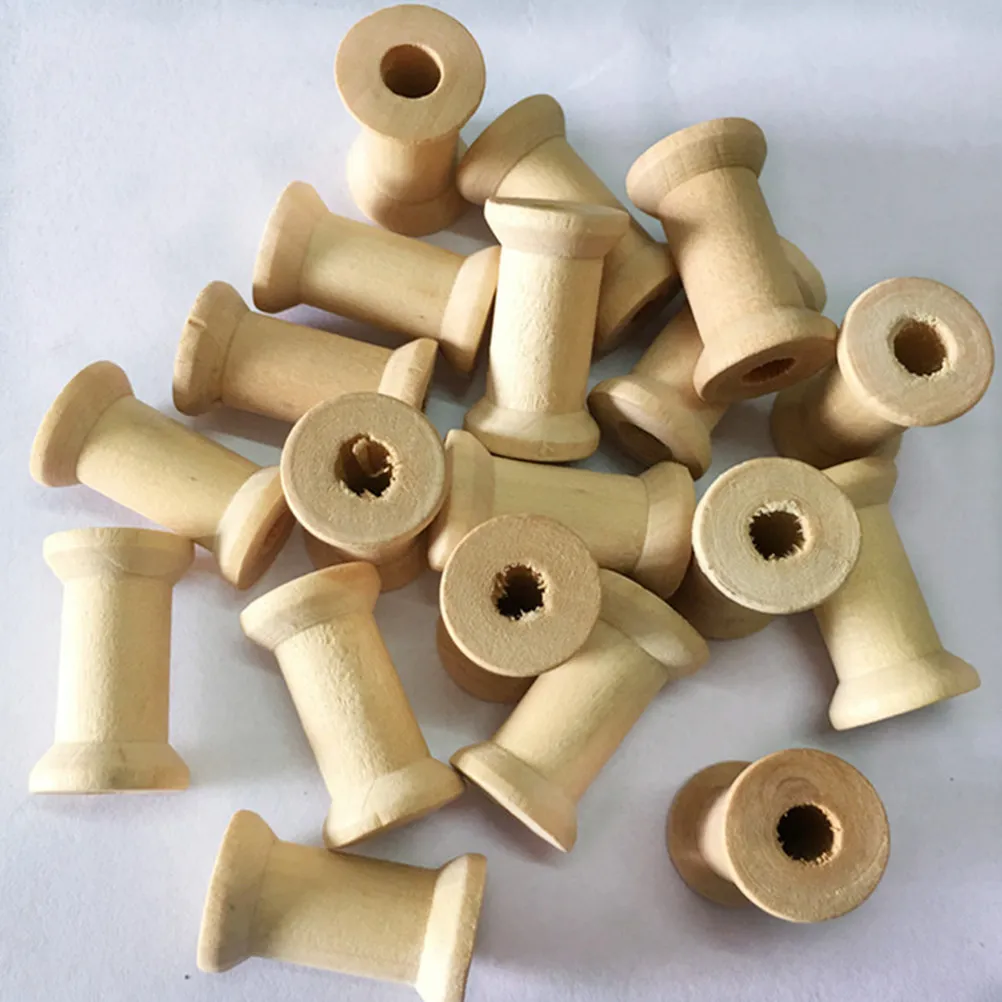 60Pcs Wooden Weaving Bobbins 27x16mm Unfinished Craft Spools for Stringing Stacking Sorting DIY Ornament Making Glass Shaped view 2